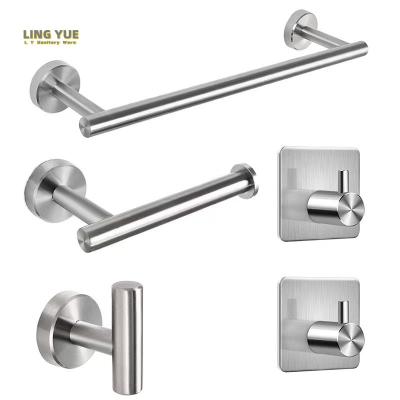 China Wall Mounted Type Bathroom Towel rack 5 piece set wall mounted stainless steel 304 bathroom bracket bathroom accessories towel rail set for sale