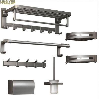 China Wall Mounted Type 2023 new stainless steel towel rack set new design can be flipped 90 degrees multifunctional bathroom accessories set for sale