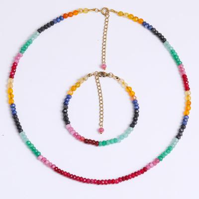 China Factory Original Natural Stone Beads Colorful Jewelry Set Crystal Beaded Jewelry Set Handmade Necklace Bracelet Natural Gemstone Agate for sale