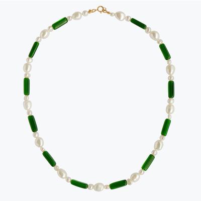 China 18K Metal Natural Gold Stainless Steel Necklace Charm Stone FACTORY Tube Gemstone Trendy Green Scarf With Freshwater Pearl Necklace for sale