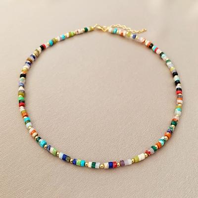 China Handmade Natural FACTORY Stone Stainless Steel Beads Bohemia Seed Beads Choker Necklace with Colorful Beads Necklaces for sale