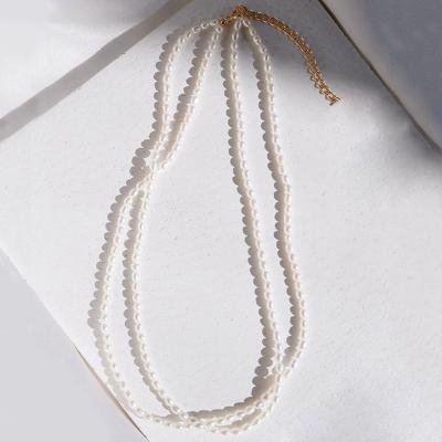 China FACTORY Double Strand Pearl Necklace Fashion Handmade White Freshwater Cultured Rice Pearl Necklace For Women Gifts for sale