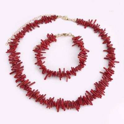 China Factory Red Color Delicate Necklace and Bracelet Set Simple Coral Necklace and Bracelet Jewelry Set for sale