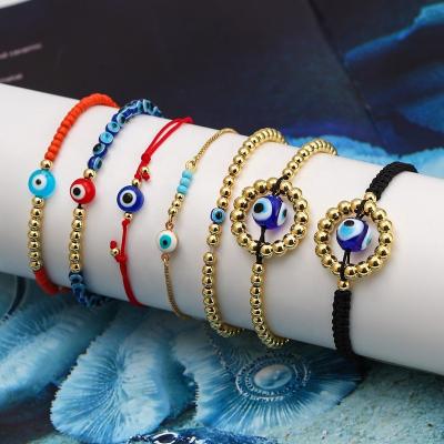 China Simple Handmade High Quality KBJW Bracelets 18K PVD Gold Plated Rope Enamel Eye Bracelet Beaded Knot Eyes Stainless Steel Beads Jewelry Gift for sale