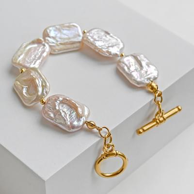 China Factory 18K Gold Plated Stainless Steel Bead Bracelet Natural Baroque Pearl Charm Beaded Bracelet for sale