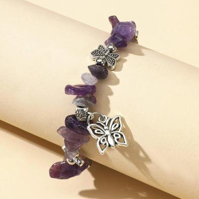 China Factory Vintage Style Butterfly Zinc Alloy Silver Plated Decoration Beaded Handmade Natural Stone Bracelets 2022 Charm Bracelet Jewelry for sale