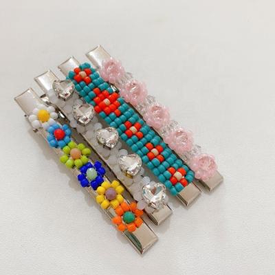 China Y2K Trendy Crystal Bobby Pin Weaved Hair Barrette Crystal Hairpin For Girl Handmade Cactus Beaded Hair Clip for sale