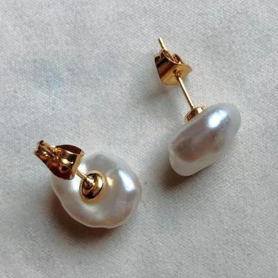 China High Quality Baroque Pearl Earring Pearl Stud Earrings Raw Freshwater Cultured Pearl Earring 925 Silver Plated 18K Stud For Women for sale