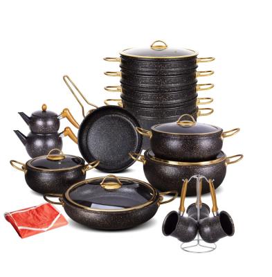 China Sustainable Wholesale New Cooking Pot Set Designer Non-Stick Cookware Kitchen Luxury Aluminium Cooking Pot Set for sale