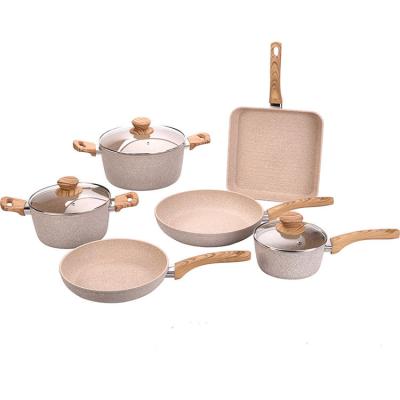 China Sustainable Granite Cookware Set Non Stick Frying Pan Aluminum Cooking Pots And Pans Set Household Utensils Marble Cookware Set for sale