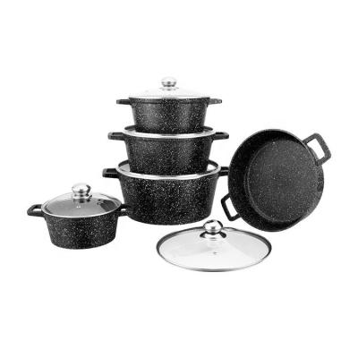 China Sustainable Customized Cast Aluminum Cookware Set of 10 Piece Cooking Pot Set Non Stick Home Kitchen Cookware Aluminum for sale