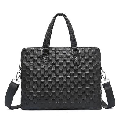 China 2022 New Design Embossed Grid Design Waterproof Leather Laptop Men Cross Travel Bags for sale