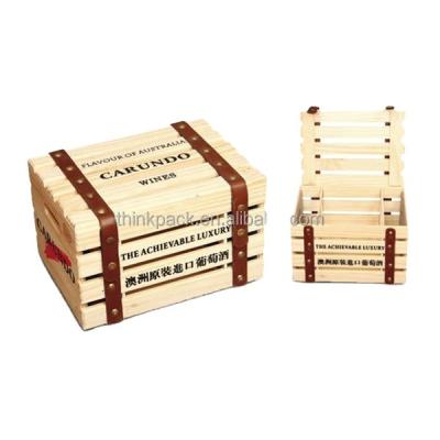 China Recycled Logo 6 Materials Bottle Custom Wooden Wine Box Packaging Wooden Crate For Storage for sale