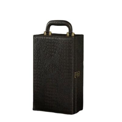 China Fashion Paris 2 High End Black Luxury Leather Bottle Wine Gift Packaging Boxes for sale