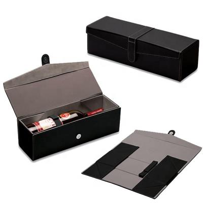 China Handmade Luxury Portable Single Bottle Folding Wine Glasses Carrying Box Leather for sale