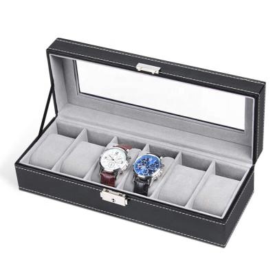 China Luxury Eco-friendly Watch Box Display Organizer PU Leather With Glass White Top for sale