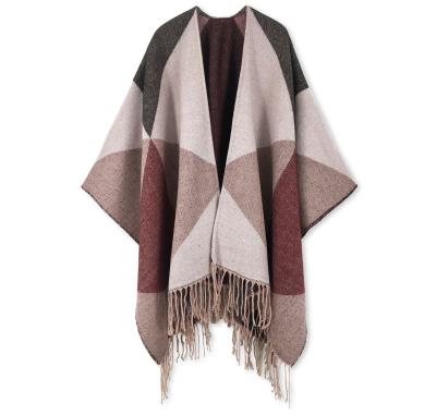 China Wholesale Acrylic Plaid Scottish Classic Shawl Color Ponchos 100% Thick Tassel Heat Knit Women Poncho And Wraps for sale