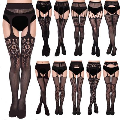 China Antibacterial hot seamless sexy mature thigh high stockings garter belt garter belt high stockings Amazon sale women Crotchless mesh pantyhose pantyhose for sale