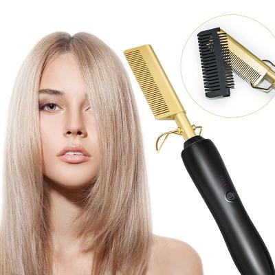 China Hotel Titanium Flat Irons Hair Straightener 2 in 1 Electric Hot Comb Hair Styler Portable Hair Brush Straightener for sale