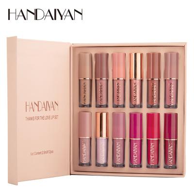 China HANDAIYAN 12 Colors Waterproof Liquid Lipstick Gift Set Matte Liquid Lipstick Long Lasting Lip Gloss Creative Book Style Smudege Kit for sale