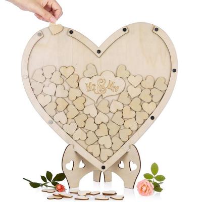 China American Style Unique Wedding Guest Book Wooden Hearts Drop Top Rustic Guest Book for sale