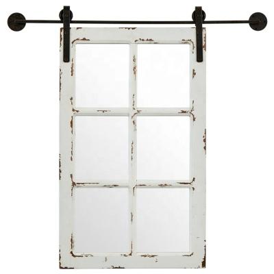 China Vintage-Looking Barn Farmhouse Rustic White Frame Window Wooden Mirror for sale