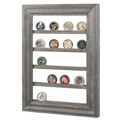 China New Arrival 5 Tier Wooden Rack Display Coin Challenge Wall Mounted Vintage Gray Customized Logo Accepatble 30-45days 3-7 days PT2033 for sale