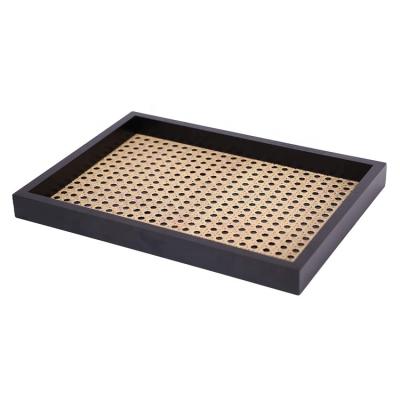 China Sustainable Rectangle Serving Tray With Imitated Rattan for sale