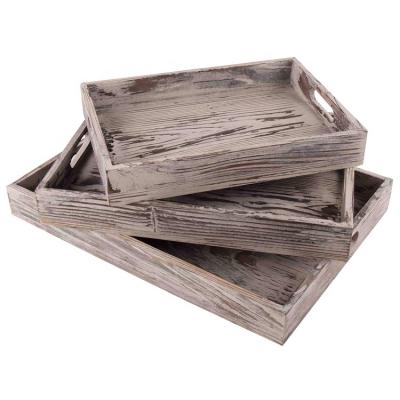 China Set of 3 serving tray in rustic wood for coffee table CF2006132 for sale