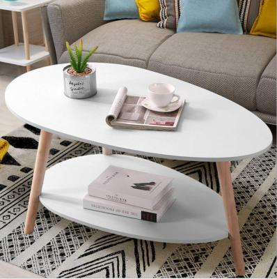 China Wooden Coffee Table-Oval(Other)Adjustable Coffee Table With Open Shelving For Storage And Display Sofa Table 2 Tier for sale