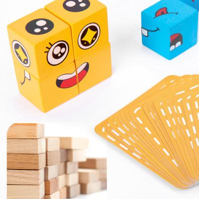 China The Matching Puzzle Toy Board Games Expression in Toy Wooden Face Changing Magic Cube Building Blocks Funny Educational Game for Family Night, Match Puzzles for sale