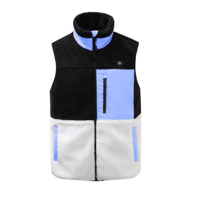 China Anti-pilling Heating 3 Zones Heated Vest OEM Manufacturer High Quality Sleeveless Zipper Pocket Sherpa Jacket Fleece Patchwork Heated Vest for sale