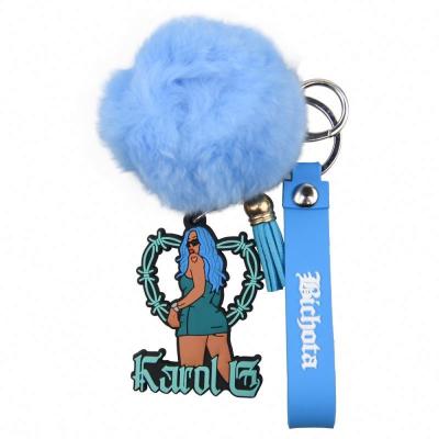 China Promotion Gift Bad Bunny Souvenir Key Chain Self Defense Set 8cm Pom Poms Fur Fluffy Puff Keychain Multicolor Keychain Pom Poms Rabbit Faux Pompoms Balls Key Chain 8cm for sale