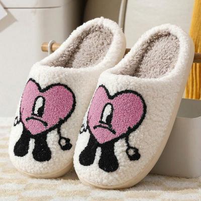 China Plush Rabbit Bads Key Chain Cute Fuzzy Slides Slippers And Indoor Flat Warm Rabbit Smiley Winter Slippers Covering Ladies Bad for sale