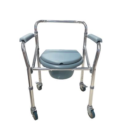 China Single Height Adjustable Commode Toilet Chair Bedside Wheeled Toilet Chair With Stainless Steel Frame for sale