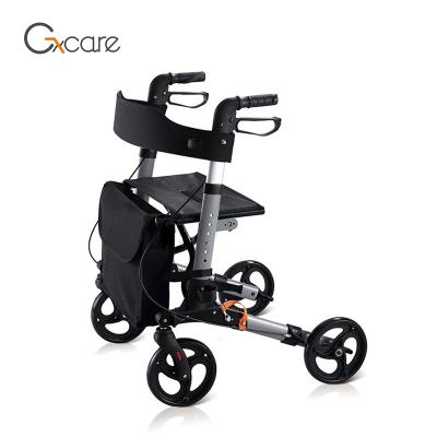 China Health care physiotherapy manufacturer shopping rollator folding aluminum walker with seat and bag for sale