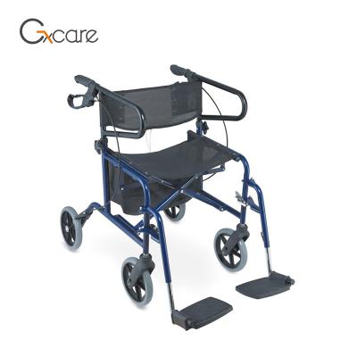 China Assets; Safe Four Wheels Steel Folding Wheelchair Rollator Walker With Locking Brakes for sale