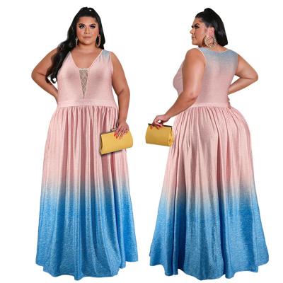 China 2022 New Viable Summer Boho Ombre Evening Dress Sexy Casual Sleeveless Custom Made Women Plus Size Dress for sale