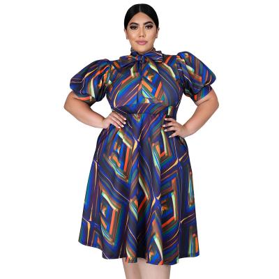 China Custom Sustainable Fashion Summer 2022 Midi Sexy Women's Breath Sleeve Print Dress Skinny Plus Size Dress for sale