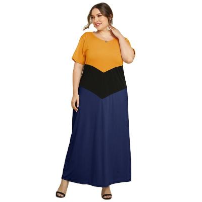 China Viable Hot Sale Colorblock Customization Midi Dress Loose Simple Designer Dress Summer Plus Size Dress for sale