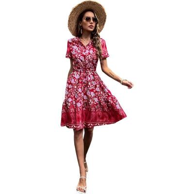 China New Fashion Elegant Custom Made Viable Floral Dress Mini Beach Dress Summer 2022 Plus Size Casual Dress for sale