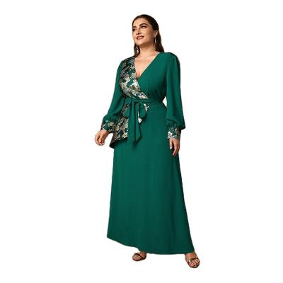 China Plus Size Summer 2022 New Retro Dark Green Diet Sustainable Women's Plus Size Long Dress for sale