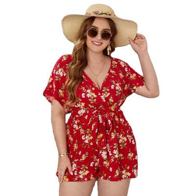 China Viable Wholesale 2022 Summer Plus Size Floral Print Boho Belt Overalls Women Overalls Casual Wear Overalls Pants for sale