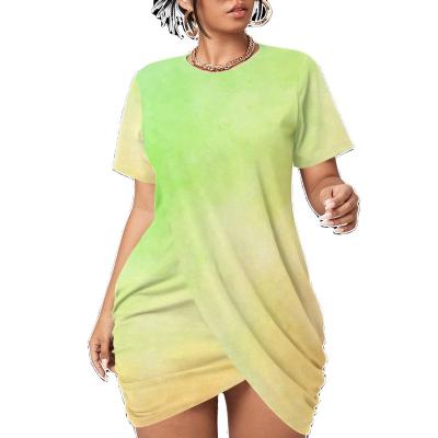 China Wholesale High Quality Customized Viable Printed Women Short Sleeves Plus Size Dress Summer 2022 Folded Edge Shirt Dresses News for sale