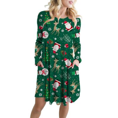 China 2022 New Summer High Quality Printing Snowman Christmas Long Sleeve Anti-static Customized Loose Casual Dress for sale