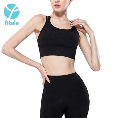 China Logo Gym Private Label Seamless Impact Back Breathable Custom Strappy Yoga Bra Sexy Yoga Bra Tank Top for sale