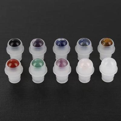 China Personal Care High Quality Crystal Gemstone Roller Balls For Essential Oil Eye Serum Roll On Bottle With Gold/Silver Lid for sale