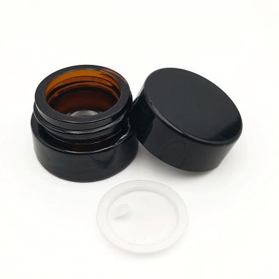 China Wholesale Personal Care Small 5g 5ml Empty Amber Glass Cosmetic Cream Jar Eye Cream Jar With Black Lid for sale