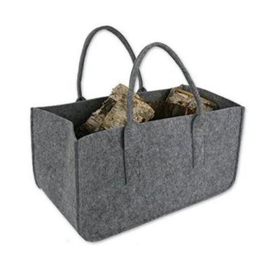 China Folding Large Capacity Reusable Felt Fireplace Firewood Packaging Tote Bag Transport Carry Basket for sale