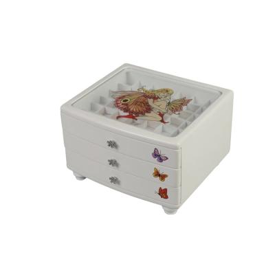 China 3 Layers Handmade Matte Hand Painted Glass Top Jewelry Wooden Trinket Cabinet for sale